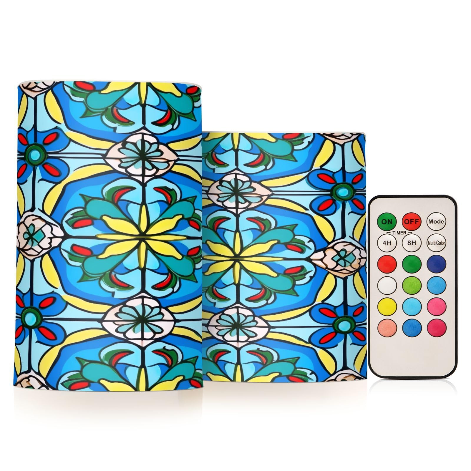 Kigai Mexican Tile Flameless Candles with Remote Control and Timer,Battery Operated LED Pillar Candles Adjustable Brightness for Ourdoor Indoor Use,Home Decor,2 Pack