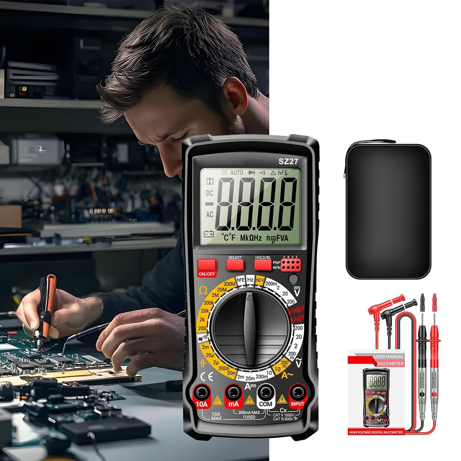 Multímetro Digital Kit Analizador Detector De Batería Para Automóvil
