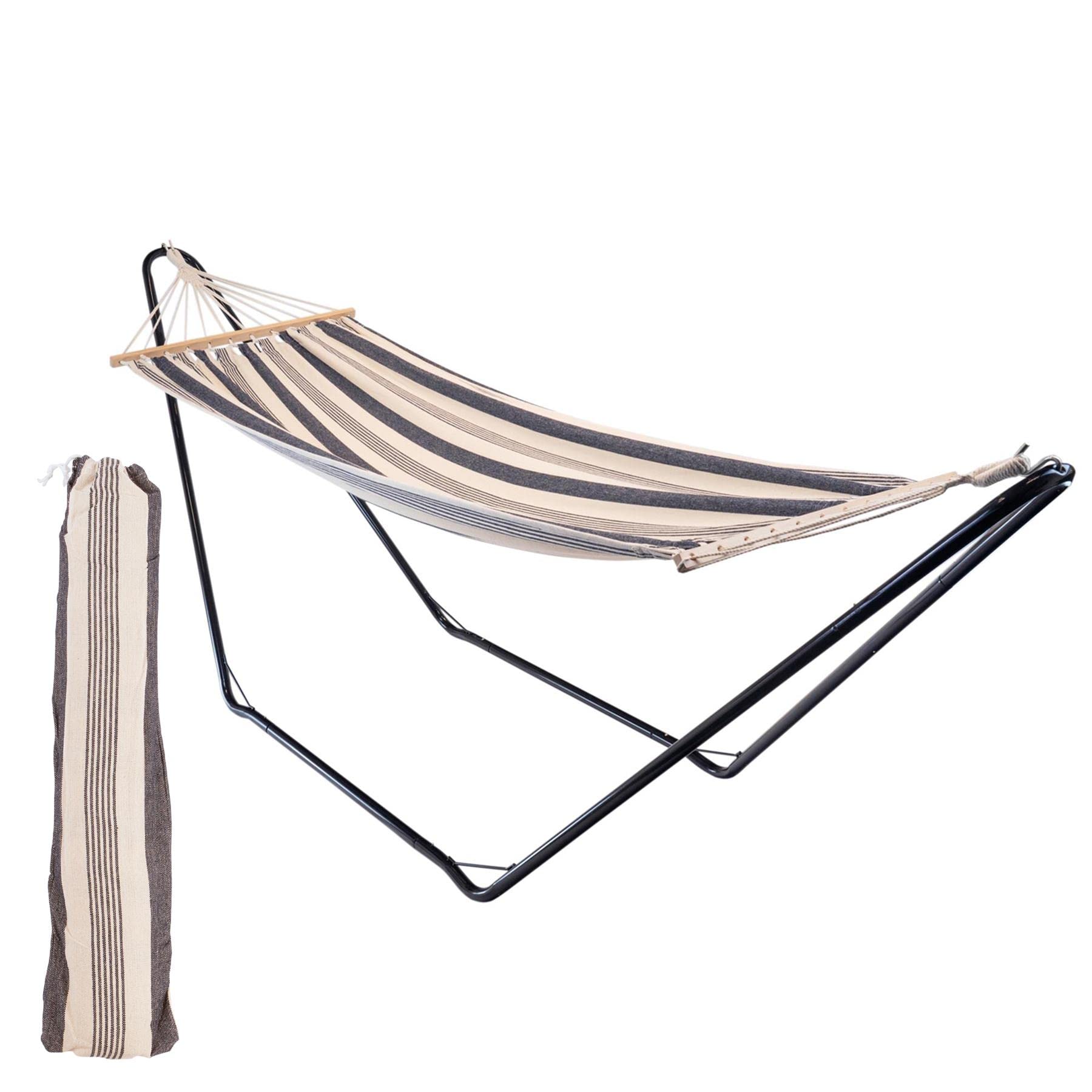 Harbour Housewares Garden Hammock with Spreader Bars - Navy Stripe - Outdoor Garden Camping Hammock Seat with Durable Fabric for Camping, Beaches, Festivals