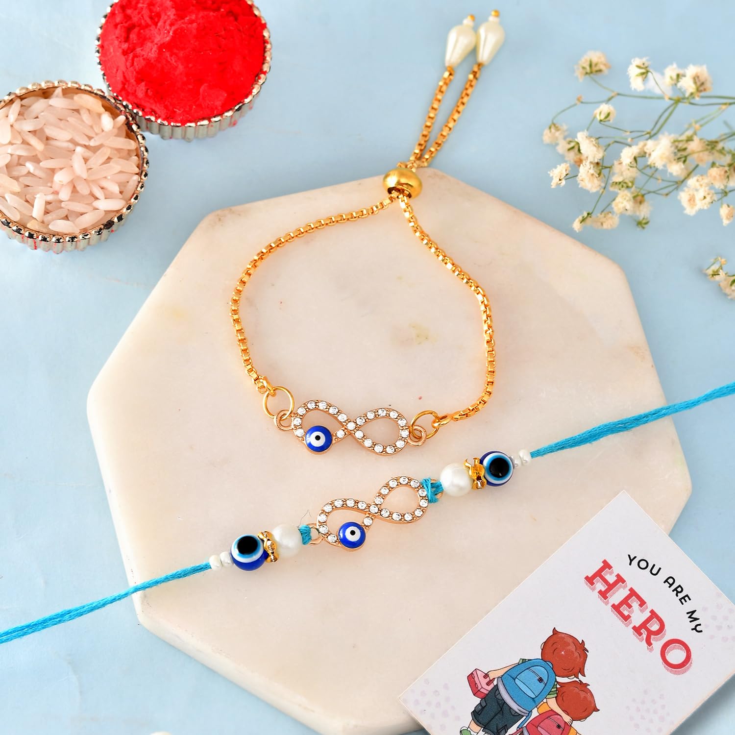 ascension Evil Eye & Infinity Designer Rakhi for Bhaiya Bhabhi Couple Rakhi Set for Brother Bhabhi Raksha Bandhan Bracelet Rakhi Lumba Floral Rakhi with Fridge Magnet Gift & Roli Tilak-picture-26