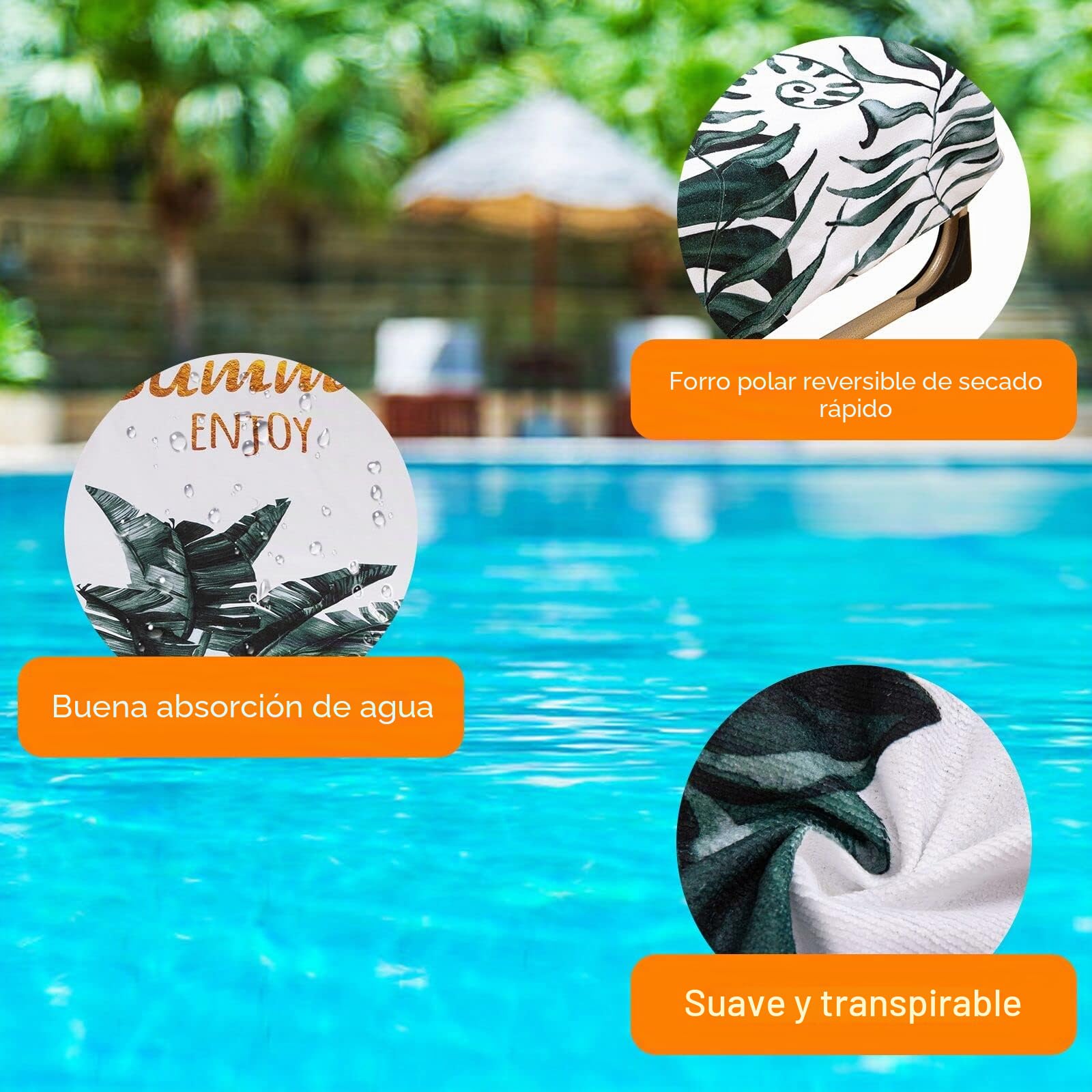 Fundas Tumbona con Bolsillo,Toalla de Playa de Secado rápido para Silla de Playa/Colchoneta Tumbona Jardin,Funda Protectora para Cojines Tumbonas,Microfibra Cubierta para Silla de Piscina