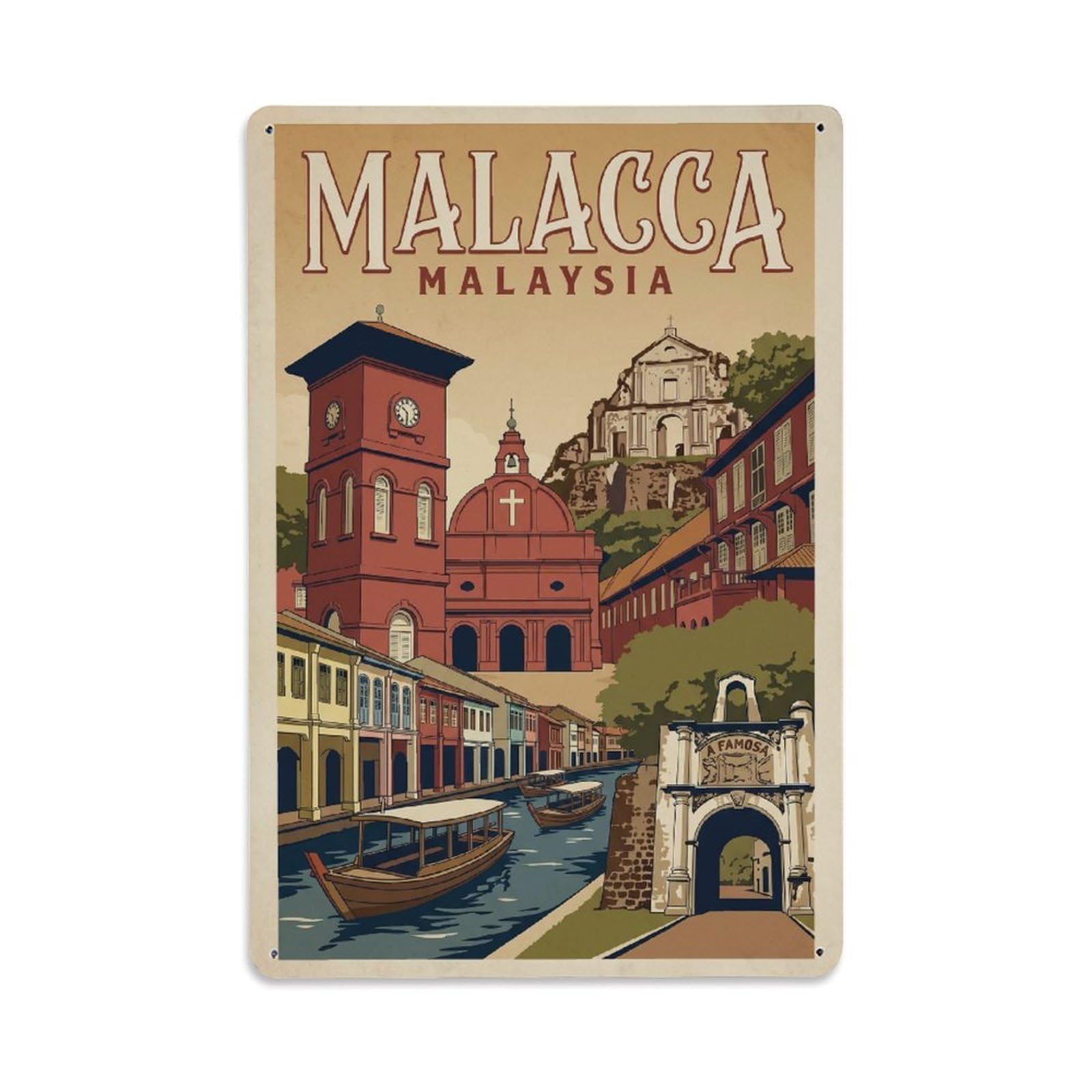 Gead 8X12inch Style Malaysia Malacca Vintage Travel Metal Tin Sign