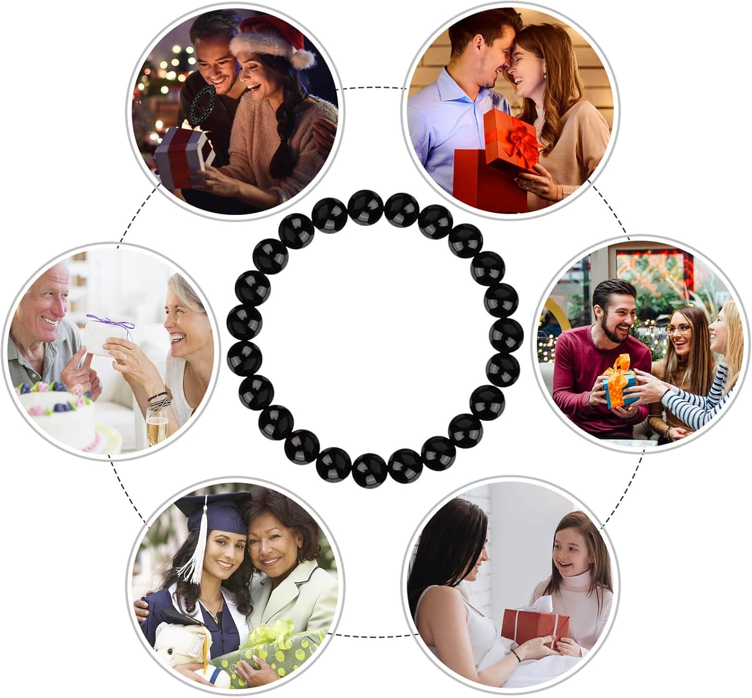 Obsidian Bracelet for Men Women, Black Agate Lava Crystal Bead Protection Grounding Stretch Bracelet, Handmade Beaded Stone Jewelry for Good Luck Courage Attract Money Wealth Prosperity Positive Energy Quartz Bracelets - Image 5