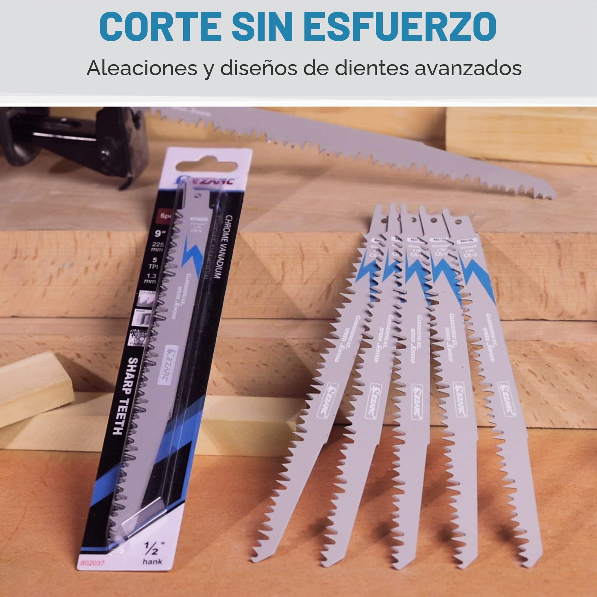 EZARC Hojas de sierra de sable para madera de 5 piezas, accesorios de sierra de sable, R931GS para cortes rápidos 225 mm 5TPI (5 piezas)