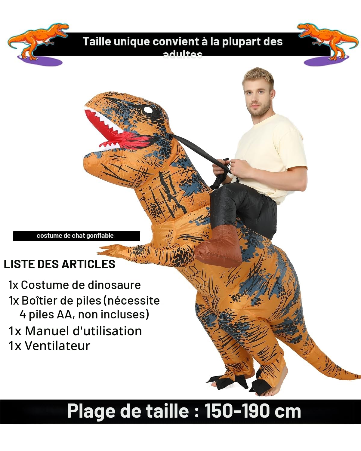 FXICH Costume gonflable Trex pour adulte,Homme&Femme Cavalier Dinosaure Funny Fancy Dress Party Inflatable Costume Brown(Convient aux adultes d'une taille de 150-190cm)