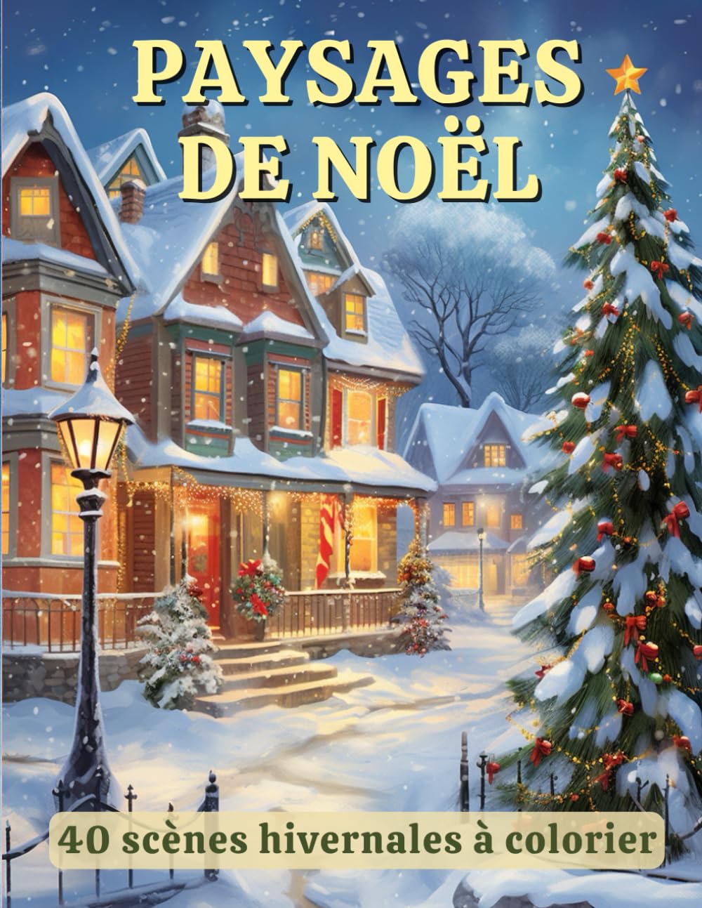 Paysages de Noël – Livre de Coloriage Adulte : 40 Scènes Hivernales Féériques: Coloriage détente pour adultes | Chalets enneigés, villages illuminés, ... féériques à colorier | Idée cadeau magique
