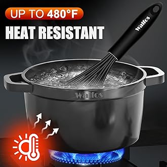 Walfos Whisk,Silicone Whisk Set of 4 Non-Scratch Silicone Coated Whisks for cooking.BPA Free and Dishwasher Safe 5+7+9+11in wisk Nice for Blending Beating Stirring and Mixing (Black）