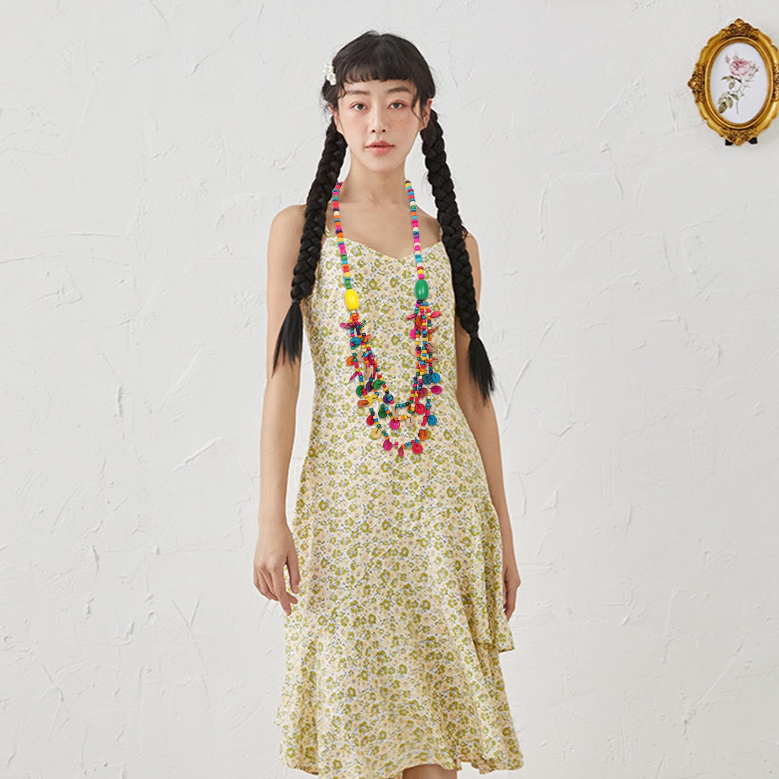 Abaodam Collana Perline di Legno e Guscio di Cocco Donna Bohemien Colore Casuale Lavorazione Fine e Ciondolo Unico, Stile Estivo da Spiaggia per Uso Quotidiano
