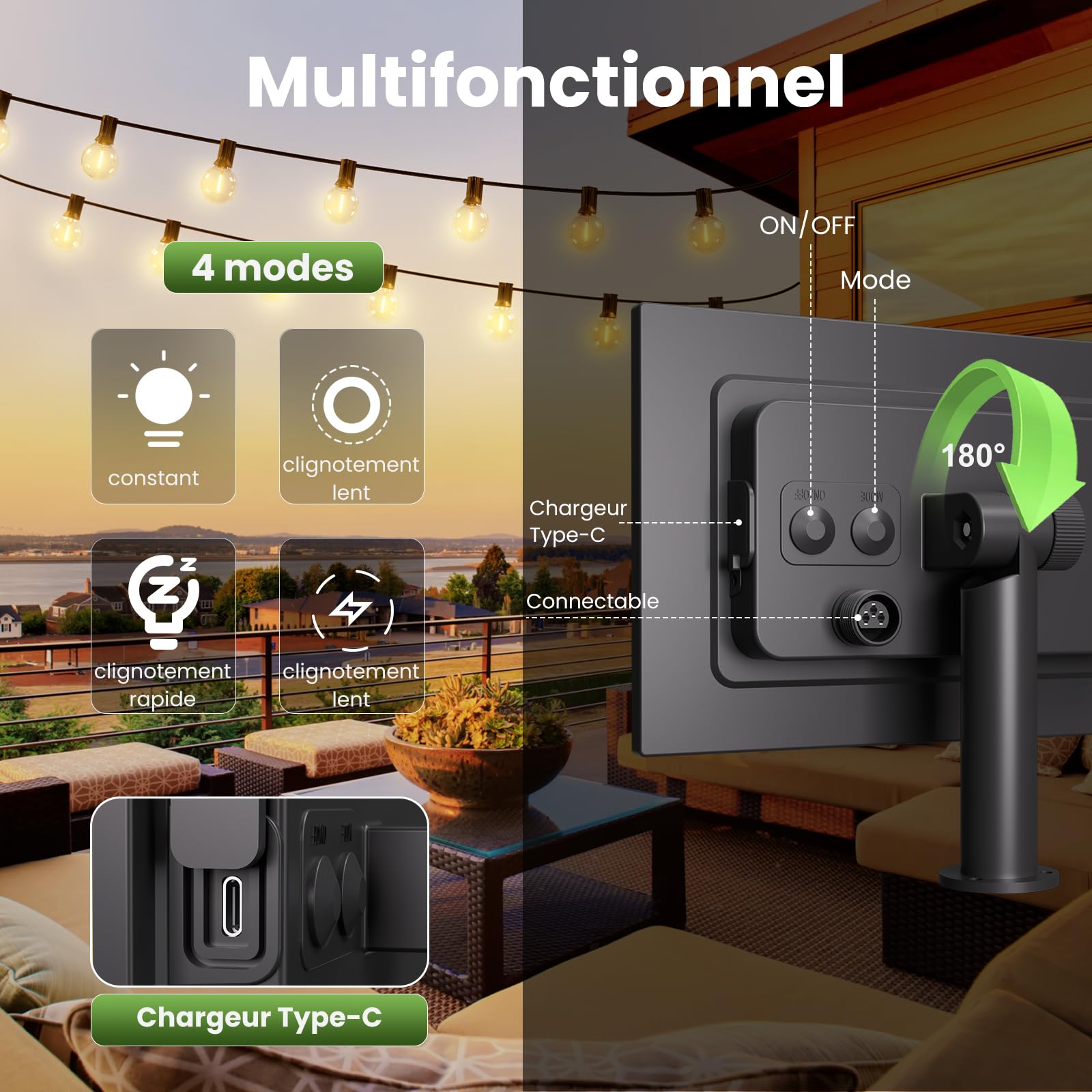 Yuusei Guirlande Lumineuse Exterieure Solaire, 30M Guirlande Guinguette | Exterieur LED, étanche IP65 & USB, 50+2 G40 Ampoules Incassables pour Terrasse Deco Jardin Pergola Balcon Mariages et Fêtes