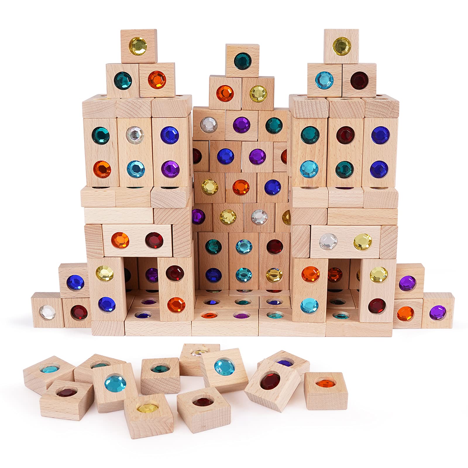 Snapklik.com : 128pcs Wooden Building Blocks Set Rainbow Stacking Game ...