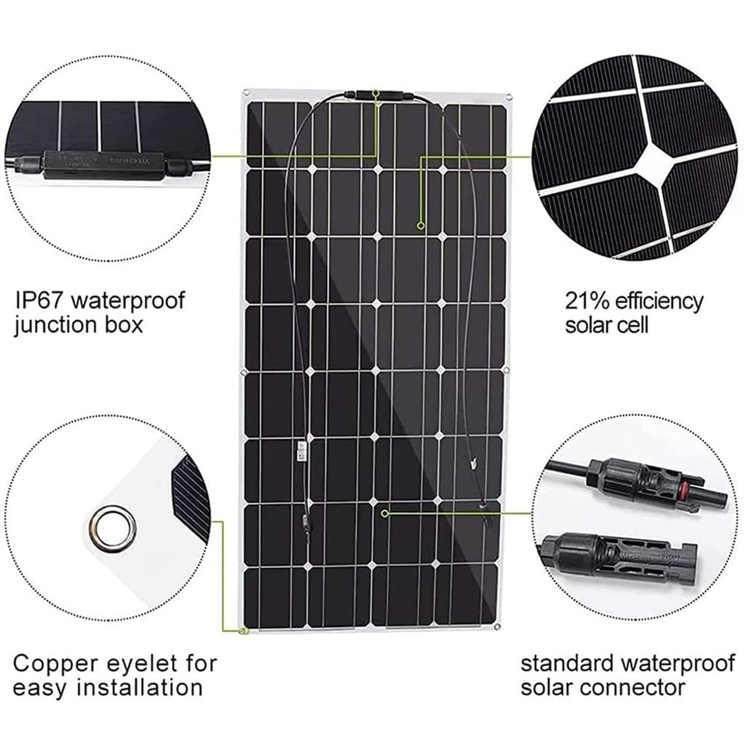 Pannello Solare Flessibile 600W 18V, Pannello Solare Monocristallino, Moduli Solari Pannello Fotovoltaico ETFE, 12V off-Grid per Camper, Roulotte, Barche, Tetti, Campeggio