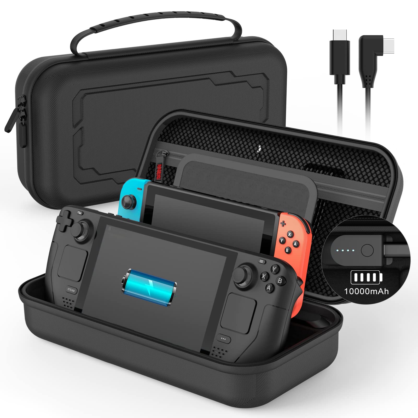 Hard Carrying Charging Case with 10000mAh Battery for Switch/OLED & Steam Deck Console/PS Portal, Portable Travel Power Bank Bag with Stand & 12 Game Card Slots, Fast Charger Storage Accessories