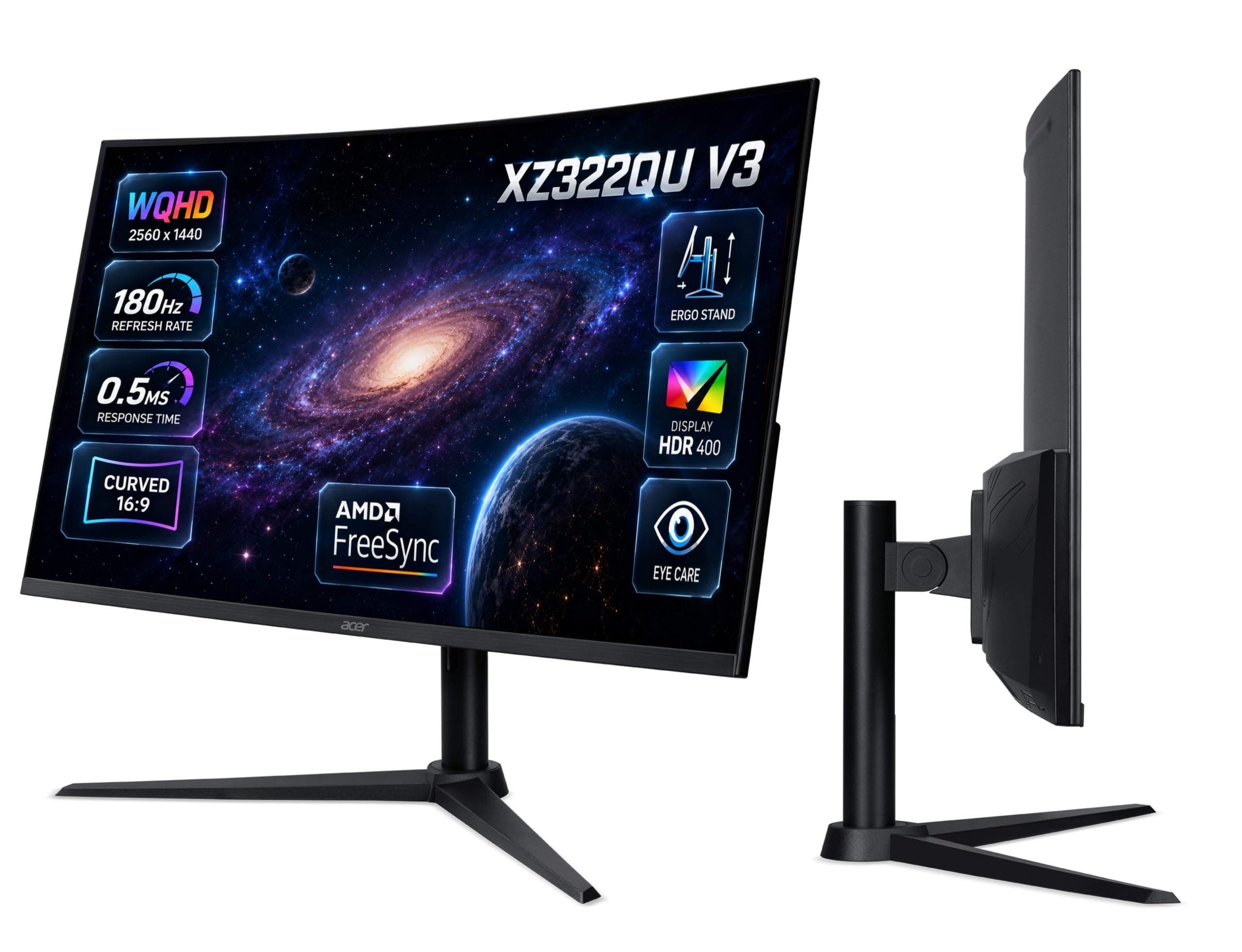 Acer Nitro XZ322QU V3 31.5 Inch Curved Gaming Monitor | WQHD 2560x1440 | 180Hz | Up to 0.5ms GTG | AMD FreeSync | VESA DisplayHDR 400 | 1500R Curved Screen VisionCare | HDMI 2.0 |DisplayPort 1.4-image-5