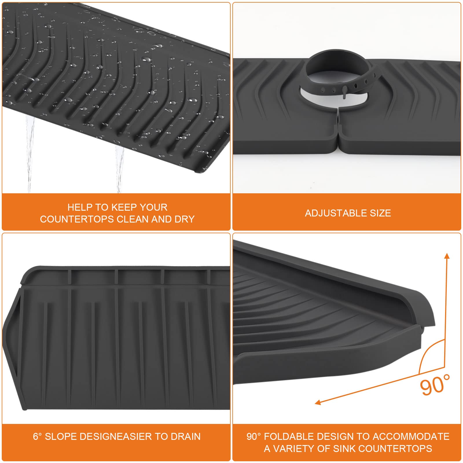 Paraspruzzi in silicone per rubinetto - Paraspruzzi per cucina, bagno, lavello da appoggio asciutto (45 x 14,5 cm, grigio) | Leroy Merlin