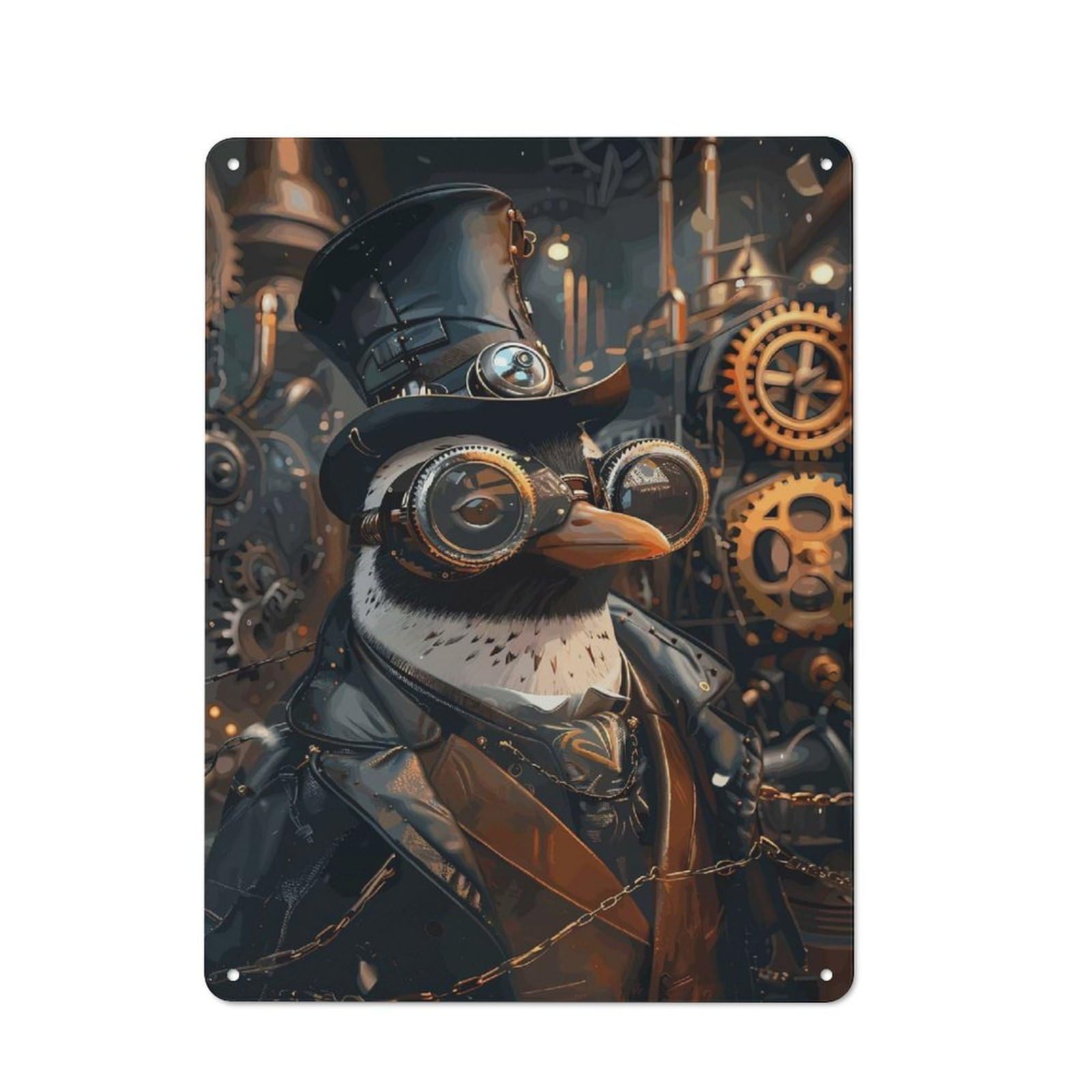 Junmoney Style-7 Steampunk Animal Penguin Workshop Style Metal Wall Decor 40X30cm, Garage Metal Sign For Workshop, Basement, Shed Or Games Room
