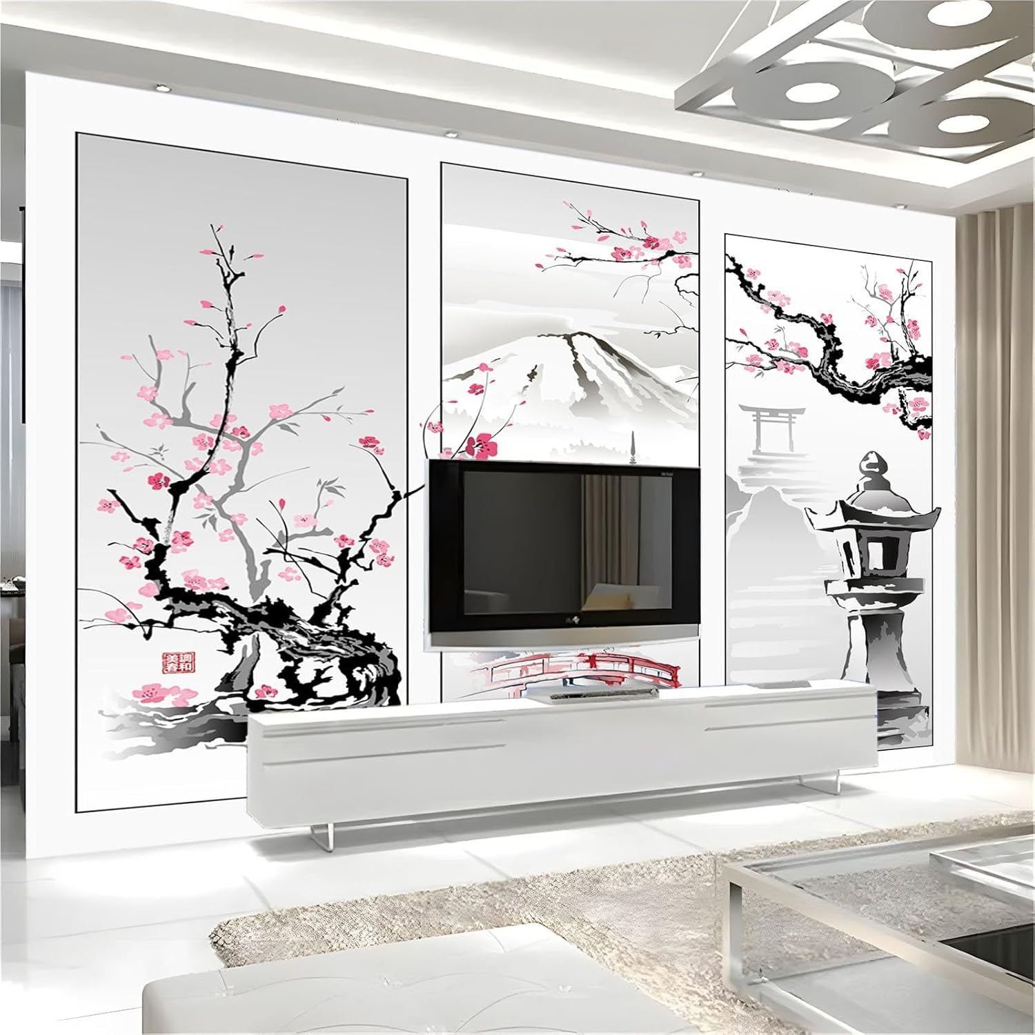 Panoramiczna japońska tapeta z włókniny kwiaty wiśni plakat Trompe l'oeil Mural 3D sztuka dekoracja ścienna salon sypialnia 300x210cm 2285b
