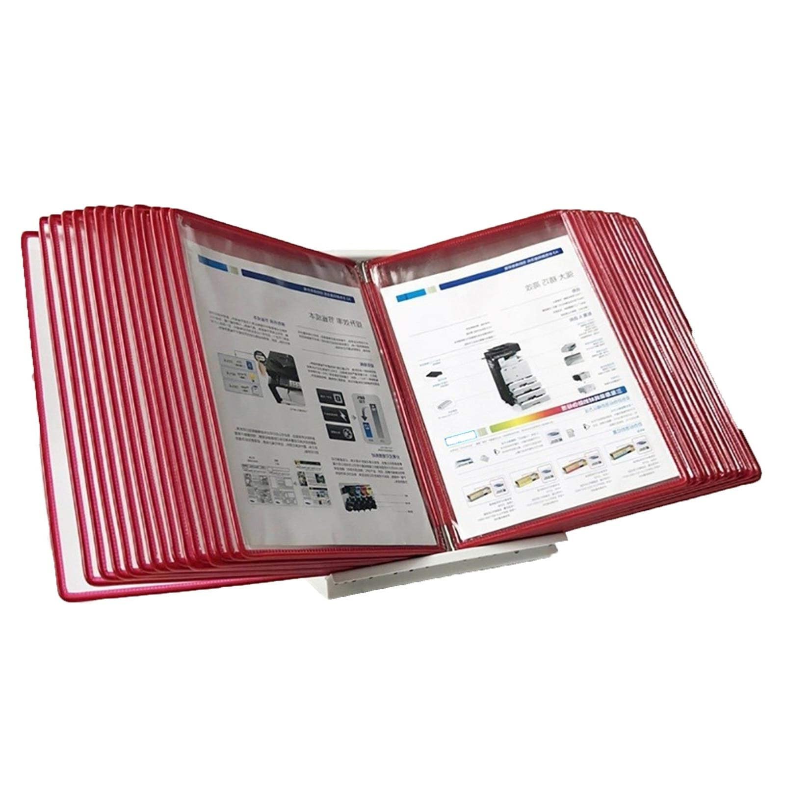 OLSKFUH Desktop Reference Organizer - Catalog Display Rack Metal Wall Kit Holder 30 Double-Sided Panels Desktop/Wal,Red