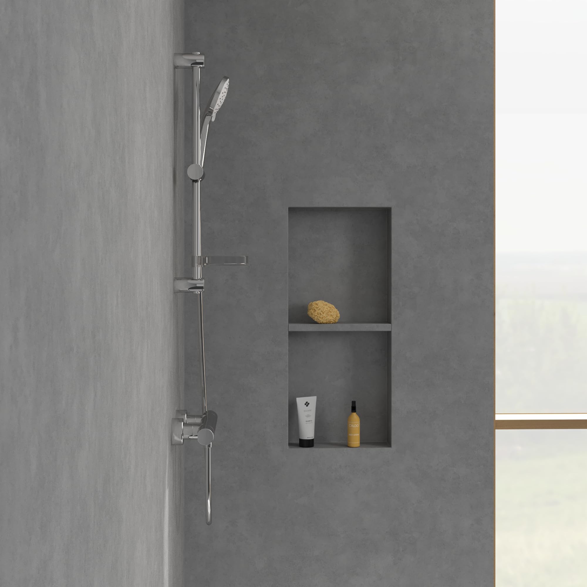 Villeroy & Boch Uniwersalny zestaw prysznicowy Showers, zestaw prysznicowy z regulowanym uchwytem na słuchawkę prysznicową i słuchawką prysznicową z 3 rodzajami strumienia, system prysznicowy z