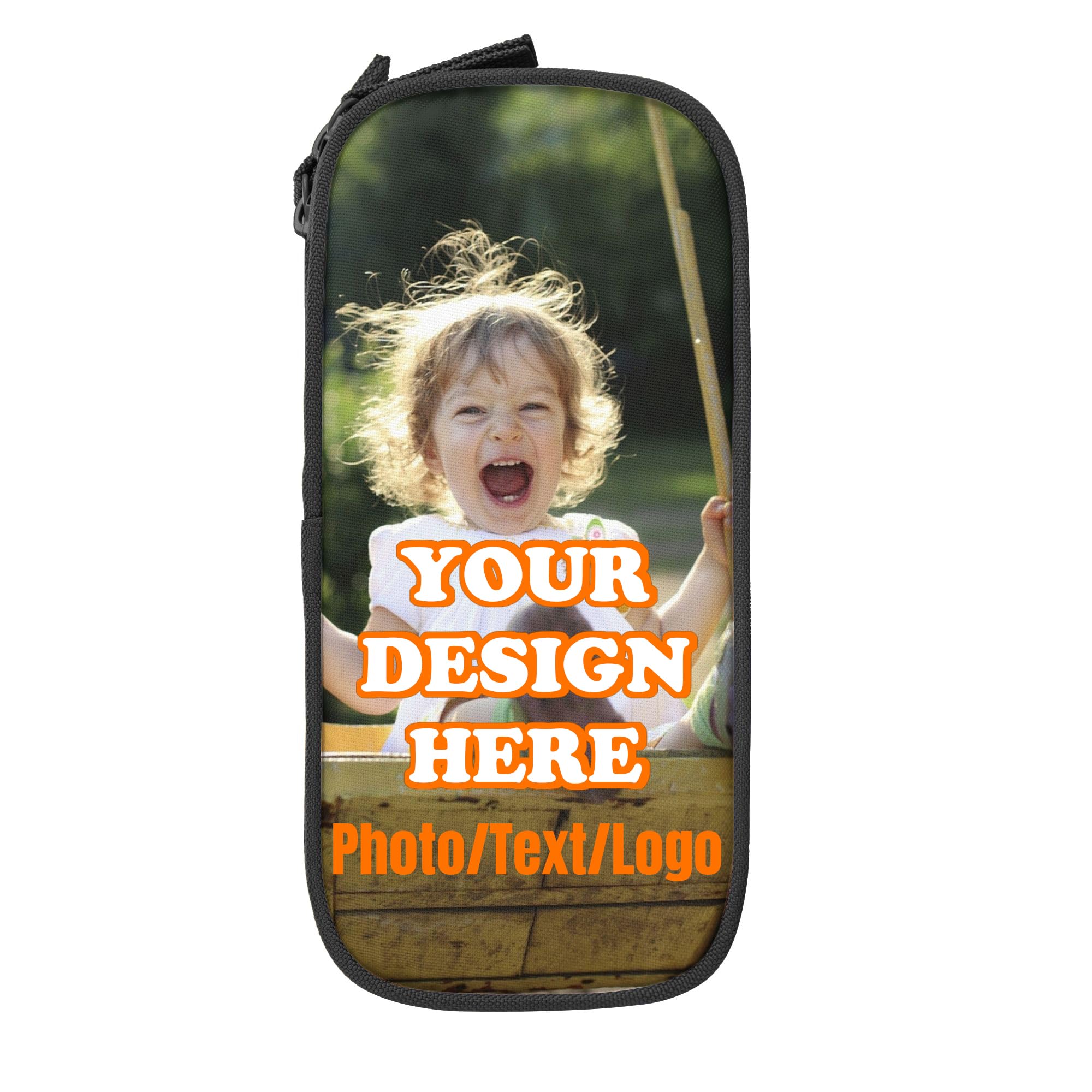 MEIERLE Personalised Pencil Case with Photo Text Name, Custom Large Pencil Pouch for School Stationery, Black Pen Bag Organiser with Own Design, Gift for Teens Boys Girls