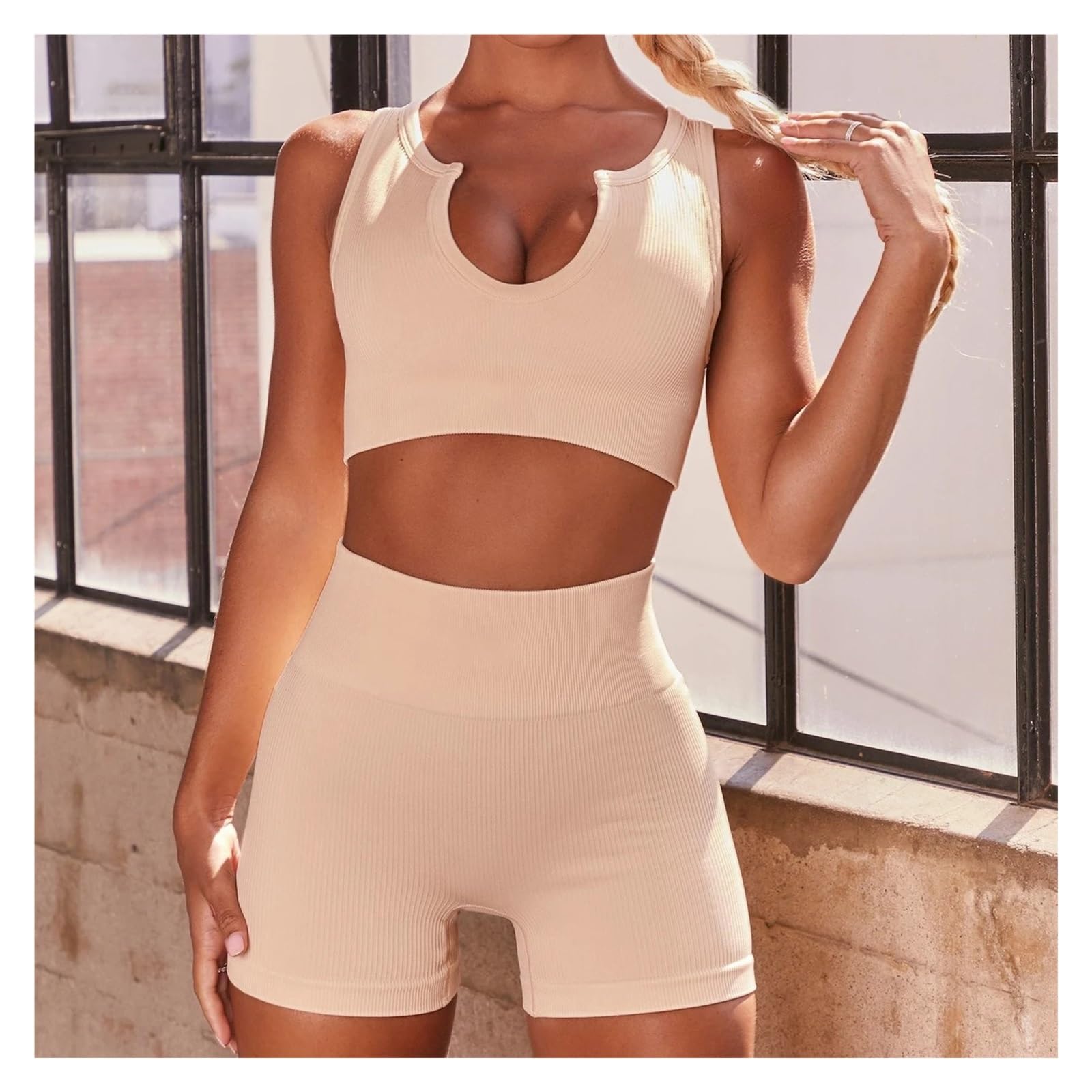 1 Set Seamless Ribbed Yoga Sets Workout For Women Gym Suits Crop Tank High Waist Shorts Outfits Fitness Running para Mujer