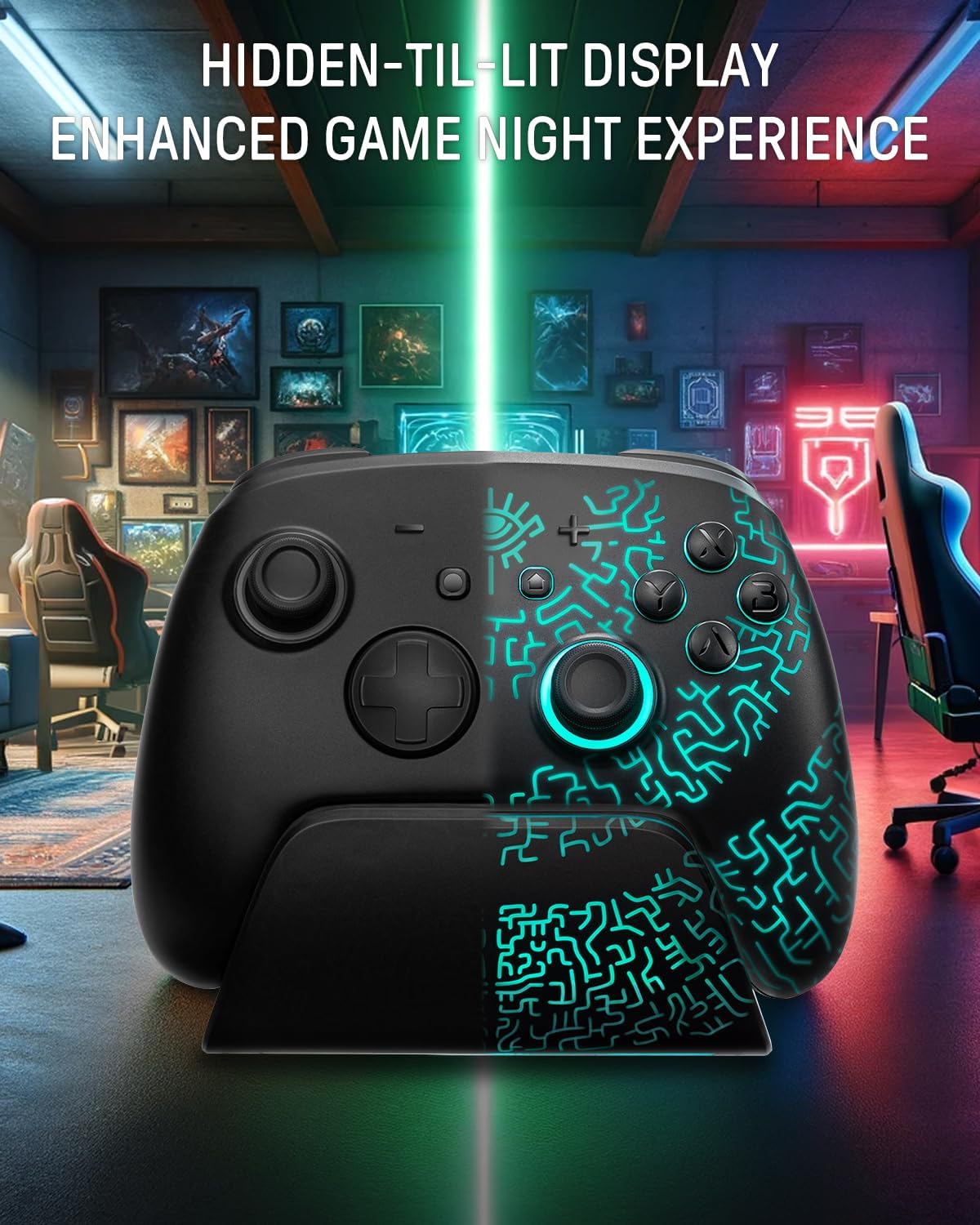 FUNLAB RGB Switch Pro Controller Wireless Compatible with Nintendo/OLED, Hall Effect Switch Controller with Charging Dock, Luminex Bluetooth Control Gamepad with 7 LED Colors/Turbo/App link