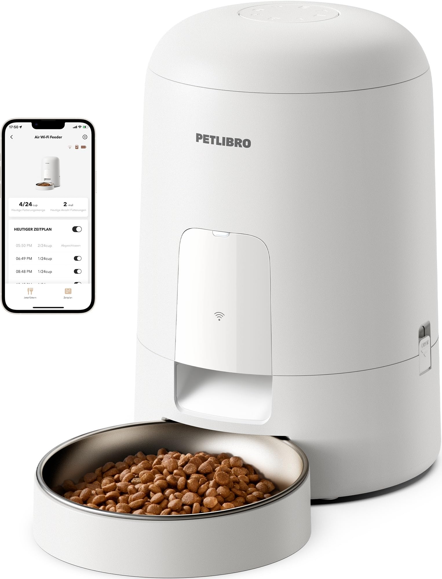 PETLIBRO Dozownik automatycznych karm dla kotów, 2,4 G WiFi z akumulatorem, żywotność 30 dni, 2 l, karma dla kotów, sterowanie aplikacją i do 10 posiłków (biały)
