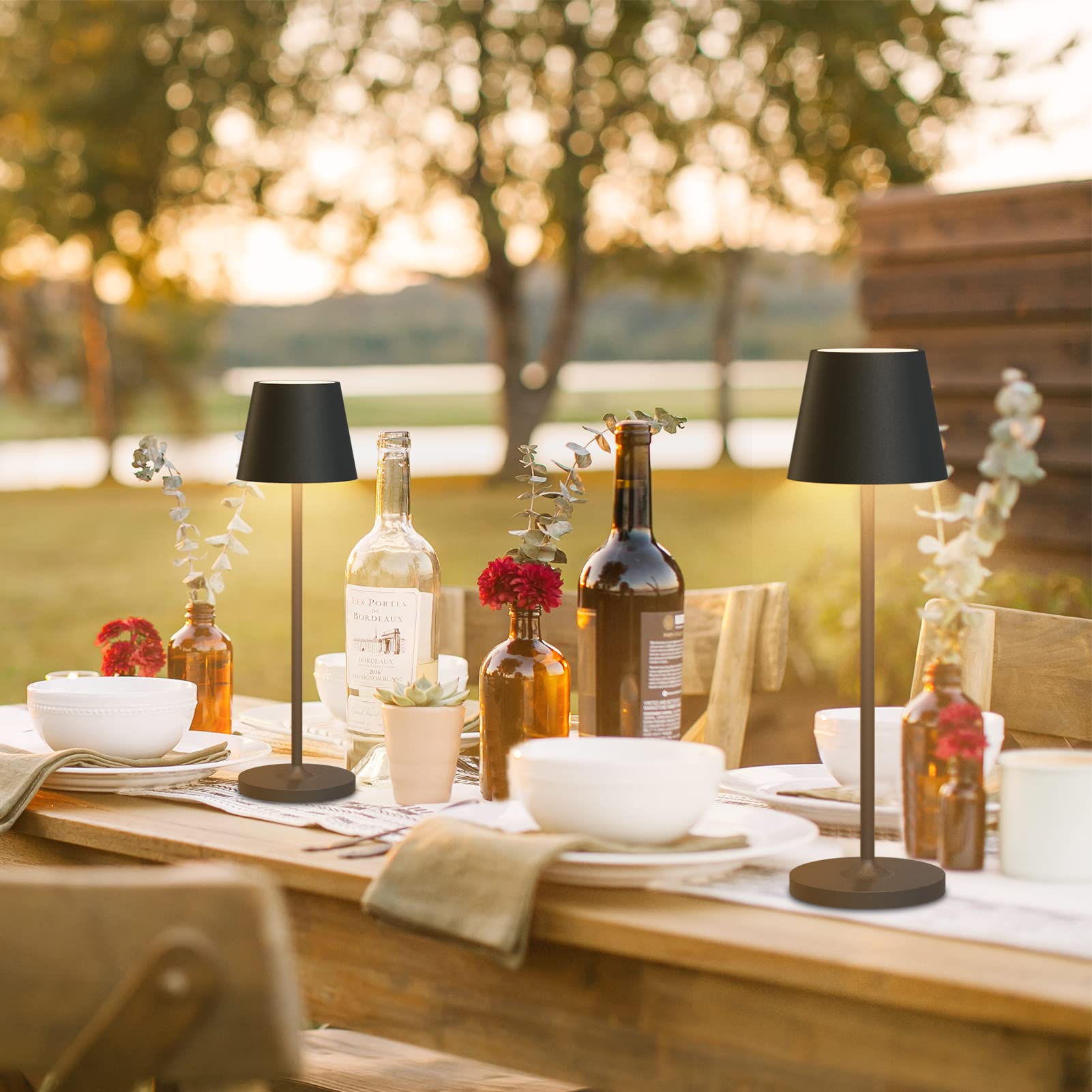 K-Bright 2 pezzi Lampada LED Dimmerabile da tavolo in alluminio, H38cm,Ricaricabile Colore luce calda Per interni/esterni Lampada da tavolo con base di ricarica a contatto (Antracite)