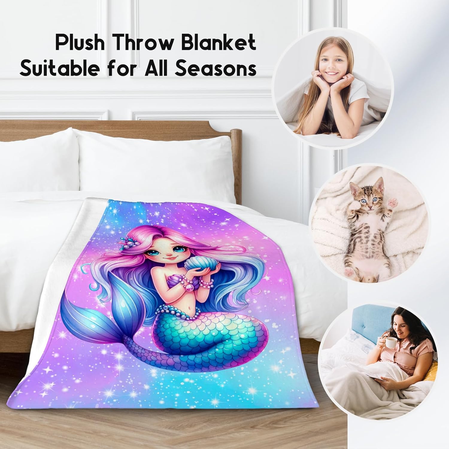 Mermaid Blanket Gifts for Girls - Soft Cozy Fleece Throws for Couch, Office 40"x50" - Image 2