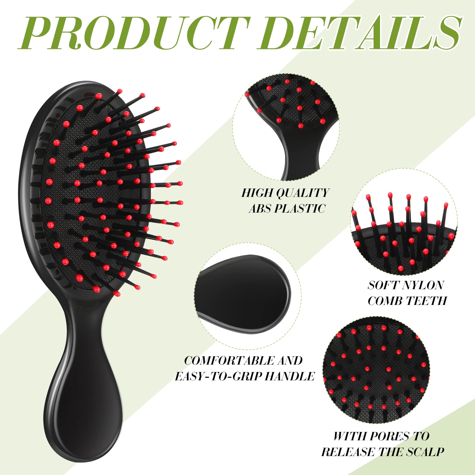 Honeydak Mini-Haarbürste, Großpackung für Damen, Mädchen, Kleinkinder, Reise-Entwirrungsbürste, weiche Borsten, Reiseentwirrer, für die meisten Haartypen (schwarz), 12 Stück