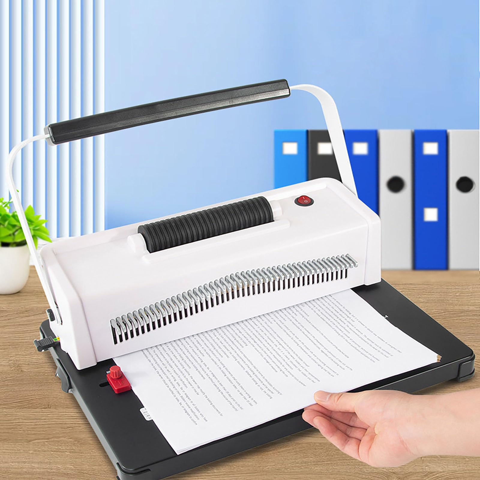 Máquina de encuadernación en espiral eléctrica, máquina de encuadernación automática de bobinas con distancia de borde ajustable, capacidad de 20 páginas, encuadernación automática manual para oficina
