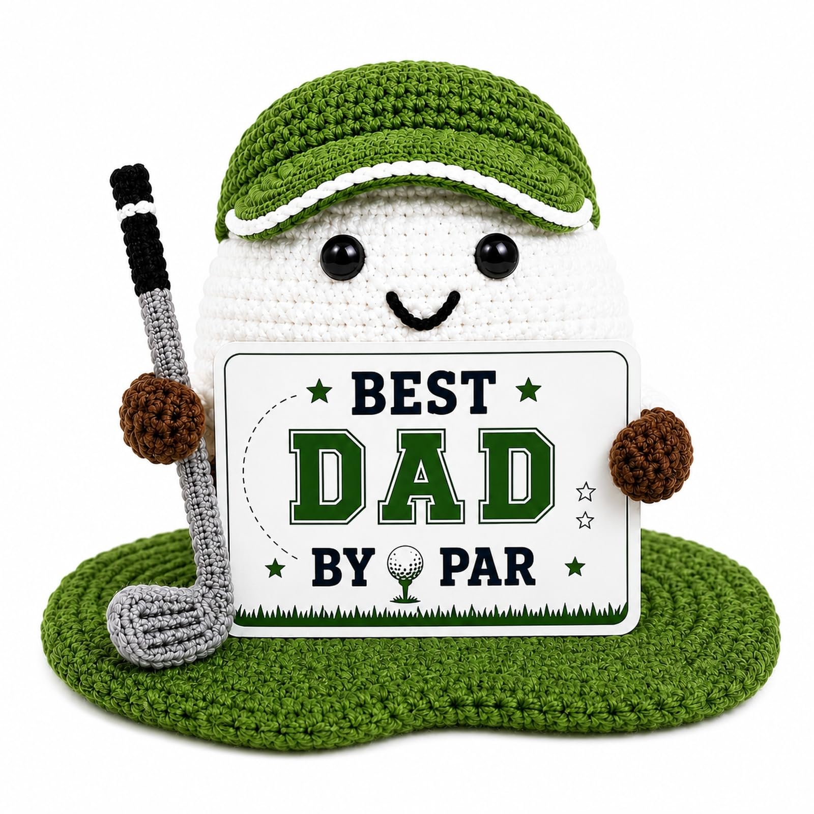 RUHSNJK Handmade Crochet Golf Plush Toy, Best Dad By Par Knitted Desk Ornament Figurine, Funny golf gifts For Men, Unique dad birthday gifts, Novelty, Size 9x9x6cm