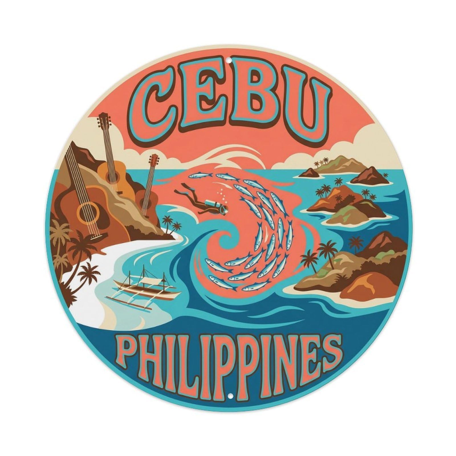 Yrnq 8X8inch Vintage Style Vintage Travel Cebu Philippines Beach Metal Tin Sign