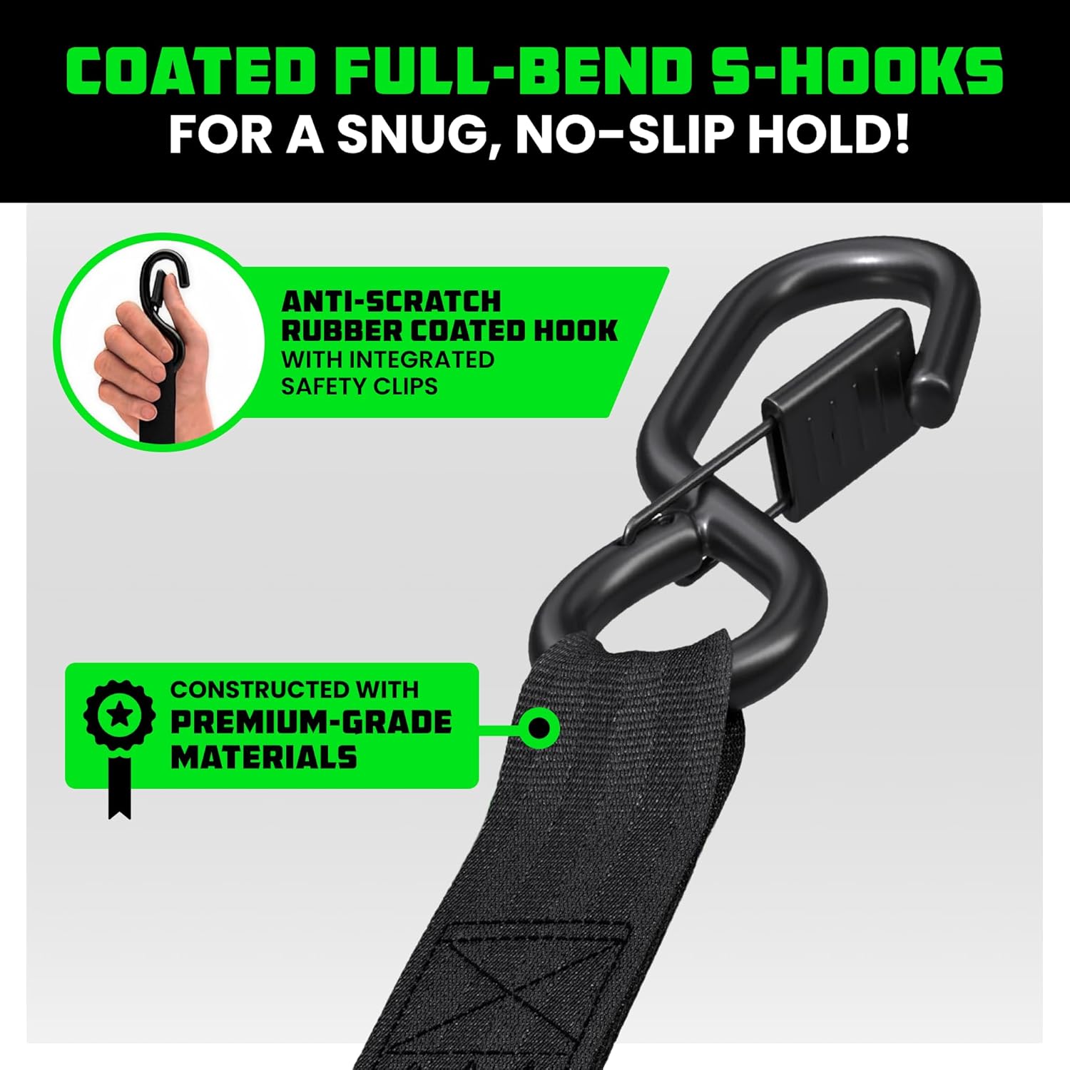 2 Pack Ratchet Strap Extension – 20 FT x 1 Inch with Loops Every 5 FT – S-Hook with Safety Clip – 1,209 LB Break Strength – Cargo Tie Down for Oversized Loads, Boxes, Moving, Hauling