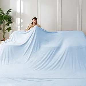 COOVA Oversized King Fleece Blanket 120x138 inches, Soft Cozy Warm Giant Extra Large 10'x11.5' Blanket for Bed, Sofa, Couch,Travel, Camping, California Huge Flannel Big Throw Blanket, Sky Blue