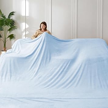COOVA Oversized King Fleece Blanket 120x138 inches, Soft Cozy Warm Giant Extra Large 10'x11.5' Blanket for Bed, Sofa, Couch,Travel, Camping, California Huge Flannel Big Throw Blanket, Sky Blue