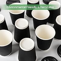 Vista 6 de Paquete de 88 Tazas de café desechables con tapas, 12 onzas, tazas aisladas de pared ondulada con tapas y agitadores, perfectas para bebidas