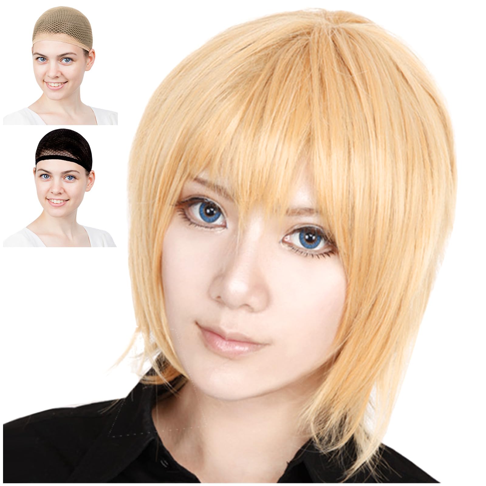 Cosplay Wig Ao no Exorcist Kinzo Shima Wataritanuki Manjisato Kaoru Kurusu Gino Alibaba Kise Ryota Short Gold yellow blonde white Mel Choi wig net 2 pieces