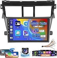 Vista 1 de Roinvou [2G + 64G] Radio de coche para Toyota Yaris Vios 2007-2012 con Carplay inalámbrico/Android Auto, 9 pulgadas Android 13 IPS pantalla táctil