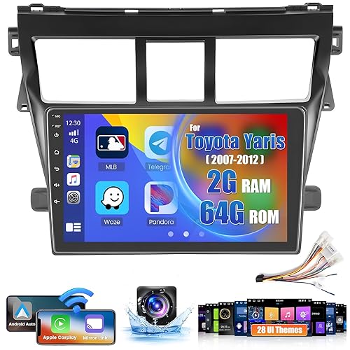 Roinvou [2G+64G] Car Radio for Toyota Yaris Vios 2007-2012 with Wireless Carplay/Android Auto, 9 Inch Android 13 IPS Touch Screen Car Stereo, Bluetooth, GPS Navi, WiFi, SWC, 28UI, DSP + Backup Camera