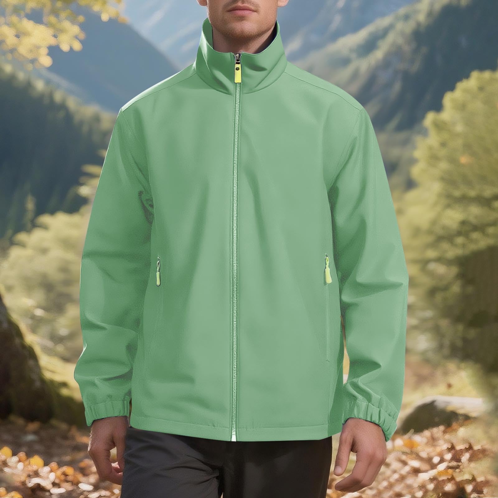 Generisch Chubasquero para hombre, cuello alto, fino, cortavientos, impermeable, cortavientos, chaqueta de entretiempo, chaqueta softshell, chaqueta de entrenamiento, chaqueta deportiva, chaqueta