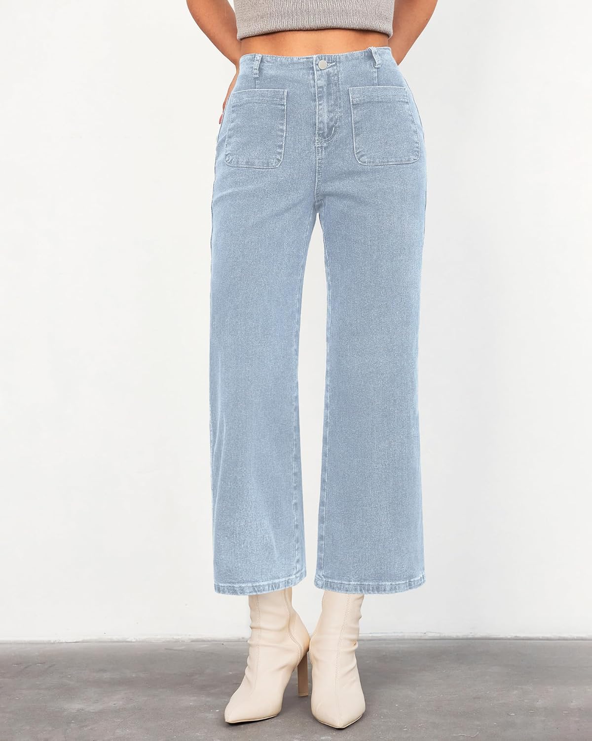 LookbookStore Womens Jeans High Waisted Trendy Cropped Wide Leg Baggy Stretchy Denim Jean Pants Pocket Trousers Jeans - Image 2