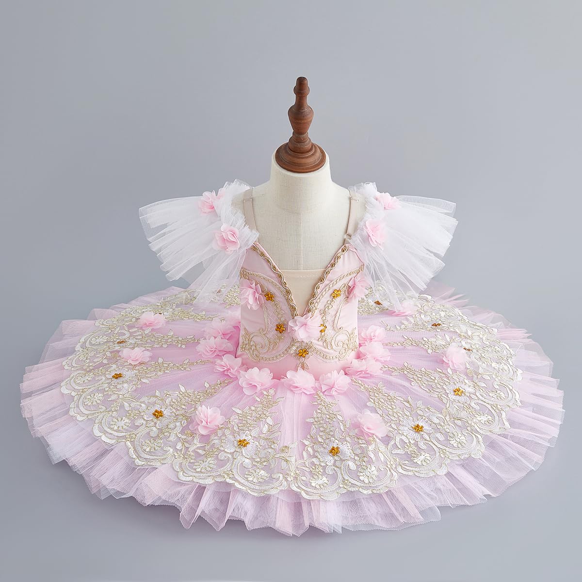 Professioneller Ballett-Tutu Pfannkuchenkleid Elegante Spitzenapplikation Rosa Mädchen Schwanensee-Tanzkleid