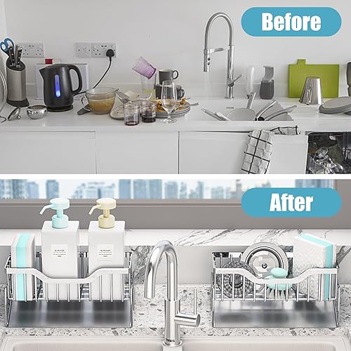 Miniatura 4 de XJ-HOME - Soporte de esponja para fregadero de cocina, organizador de fregadero de cocina para dispensador de cepillo de jabón, organizador de