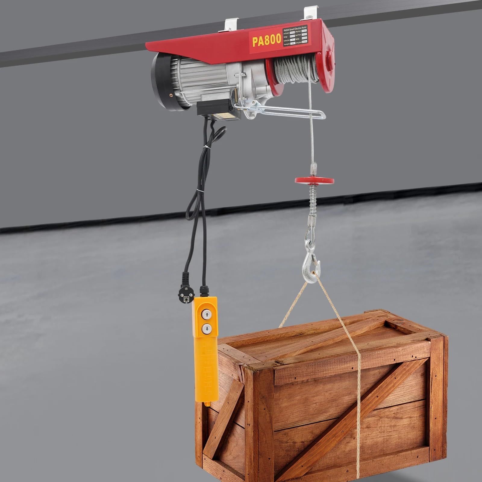 Polipasto eléctrico, cabrestante de 800 kg, 1300 W con control remoto, capacidad de elevación 1764 lb para garaje, taller, construcción