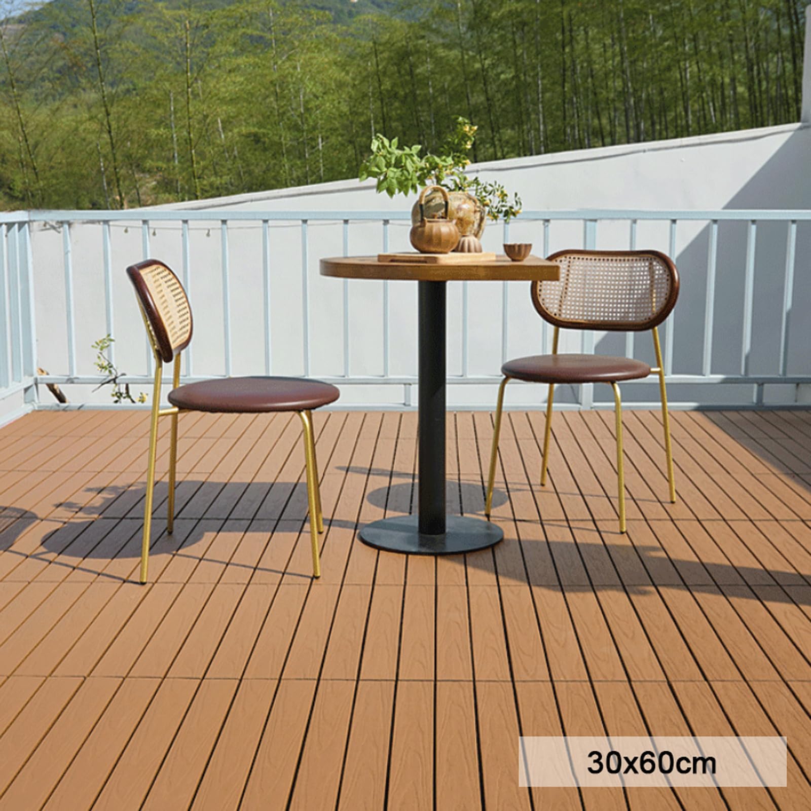 Dalles de Terrasse de Jardin Emboîtables en WPC, Lames de Terrasse en Composite, Revêtement de Sol Extérieur, Résistantes Aux Intempéries(Size:1pcs,Color:B-Teak (30×60cm))