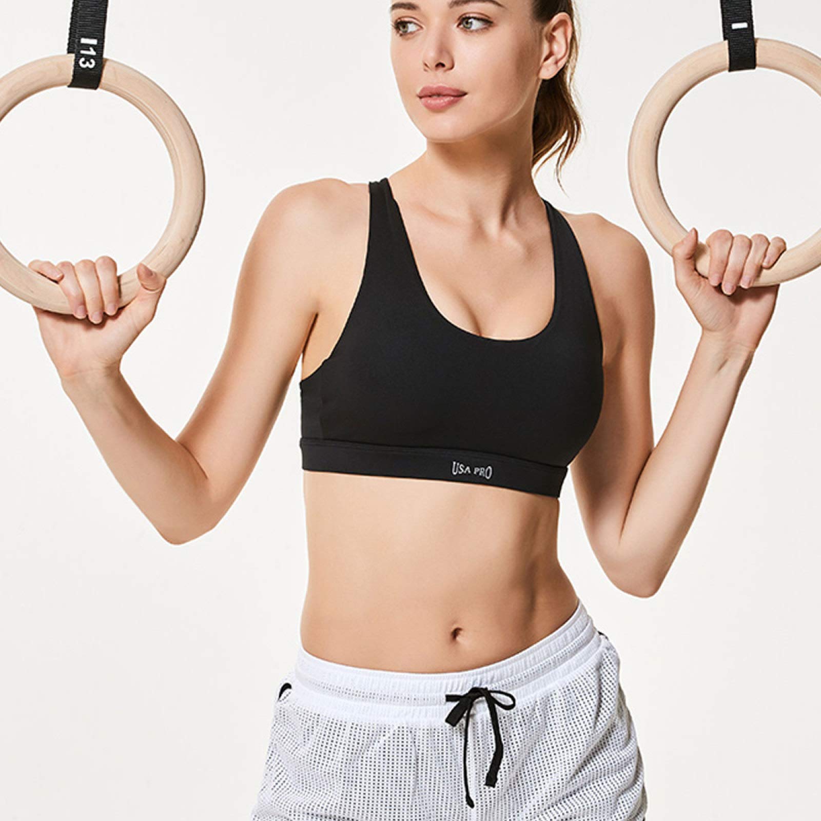 ZAAYO Halterbeha voor dames, zonder beugel, naadloos, diepe V-hals, push-up beha, gevoerde impact, gym, yoga, tops met verstelbare schouderriem, roze, M