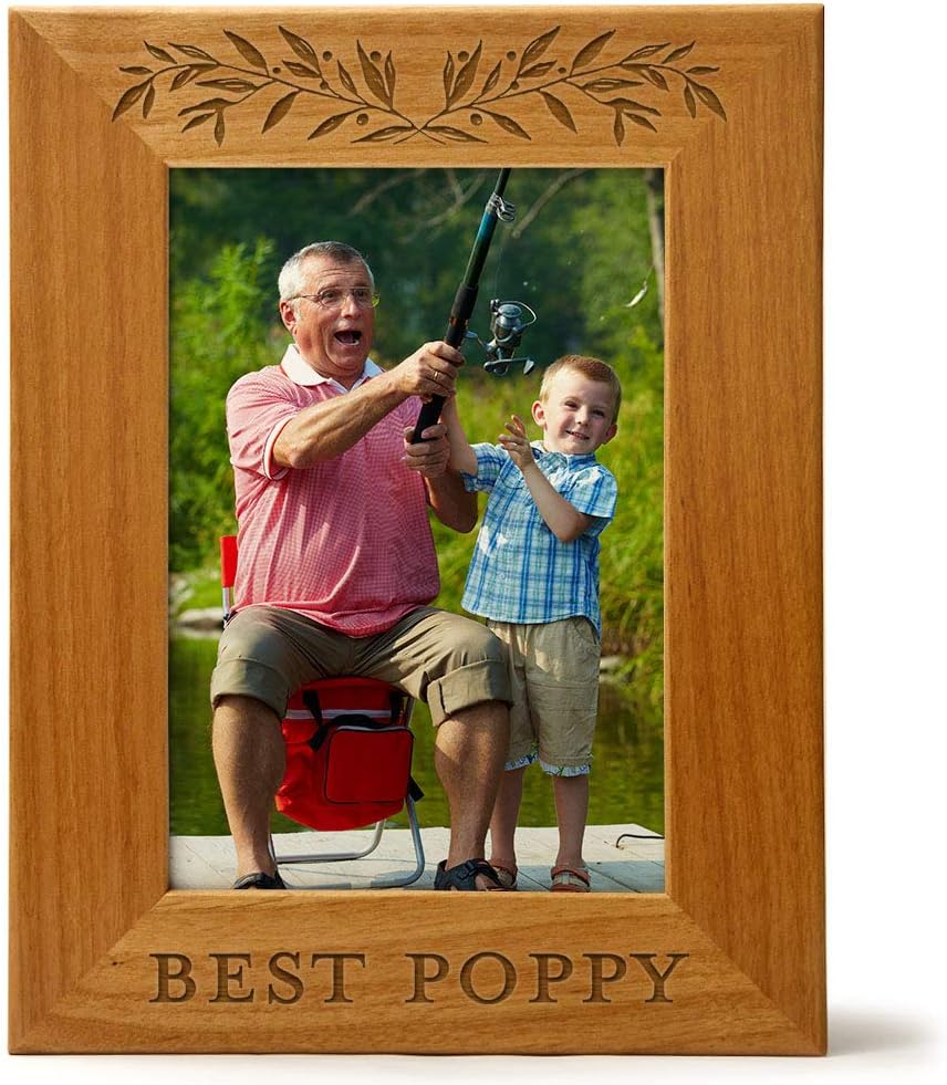 CEDAR CRATE MARKET Best Poppy, Engraved Natural Wood Photo Frame, Fits a 5x7 Vertical Portrait, Frame for Grandpa, Dad, Father's Day