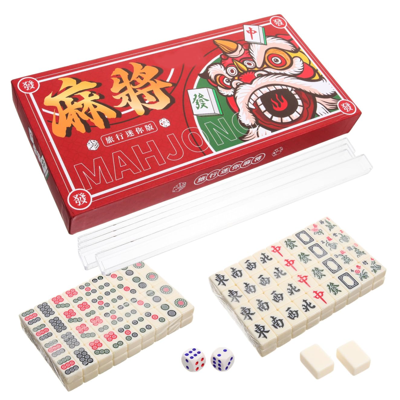 ifundom Kleines Mahjong Satz Tragbar aus Melamin und PVC mit Kompletten Zubehör für Zuhause und Reisen Kreatives Mahjong Spiel zur Reaktionsverbesserung