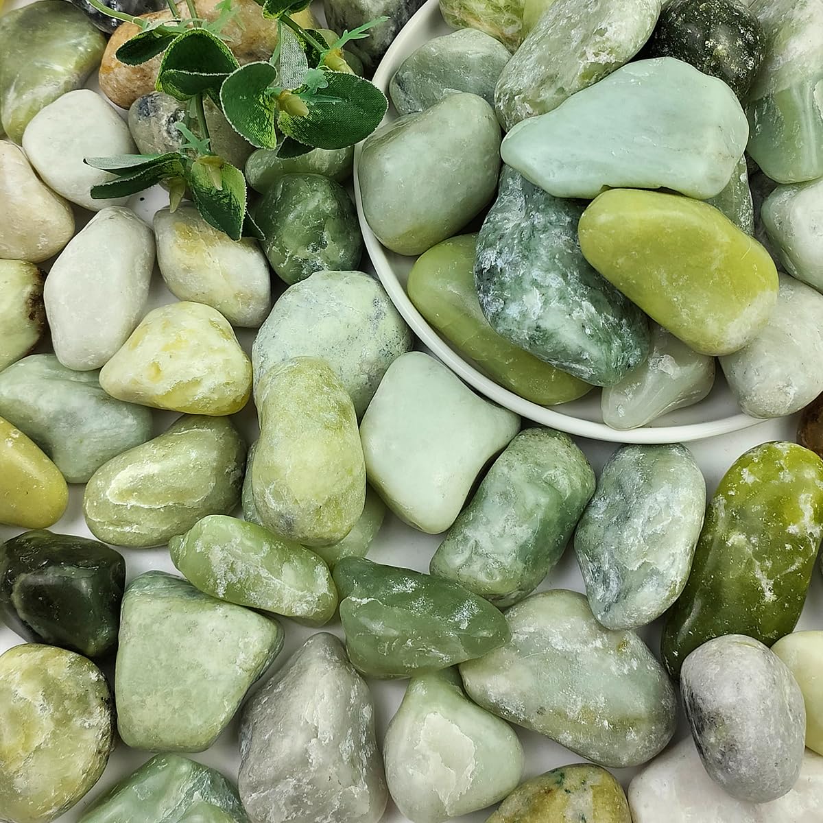 SHIZWU 5LB Succulent Jade Pebbles for Indoor Plants, 1.2-2 Inch Natural Decorative Polished Stones, River Rocks for Vase, Flowerpot Decoration, Indoor