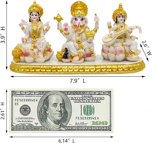 Miniatura 7 de alikiki Estatua india de Laxmi Ganesh Saraswati 3.9 pulgadas de alto pequeño aspecto de mármol Lakshmi Ganesha ídolo escultura para tablero de